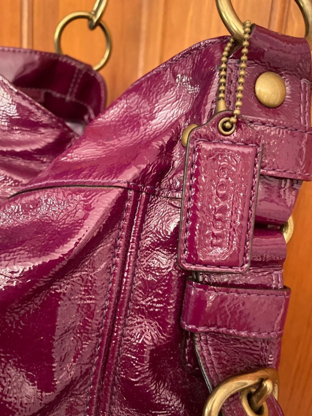 Coach Zoe Large Hobo Shoulder Bag Plum Purple Patent Leather Vintage 12776 - Picture 8 of 16